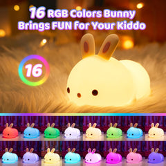 One Fire soft silicone bunny night light feels cozy and safe for little hands.