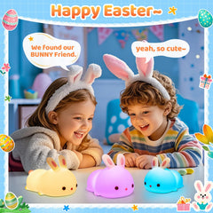 One Fire tap-color bunny light provides easy on/off and color changes for bedtime rituals.