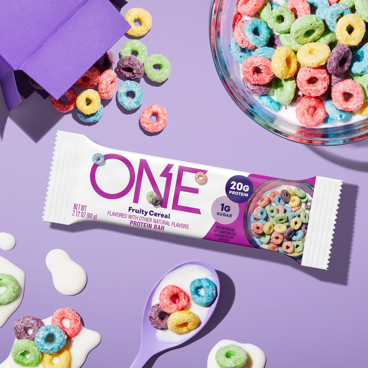 ONE Fruity Cereal bar breakfast bite, protein-packed start to the day.
