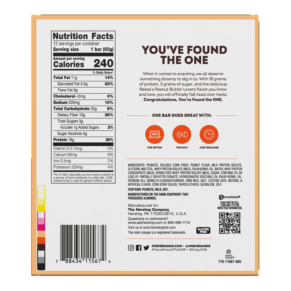 Front view of ONE package highlighting gluten-free formula for on-the-go snacking