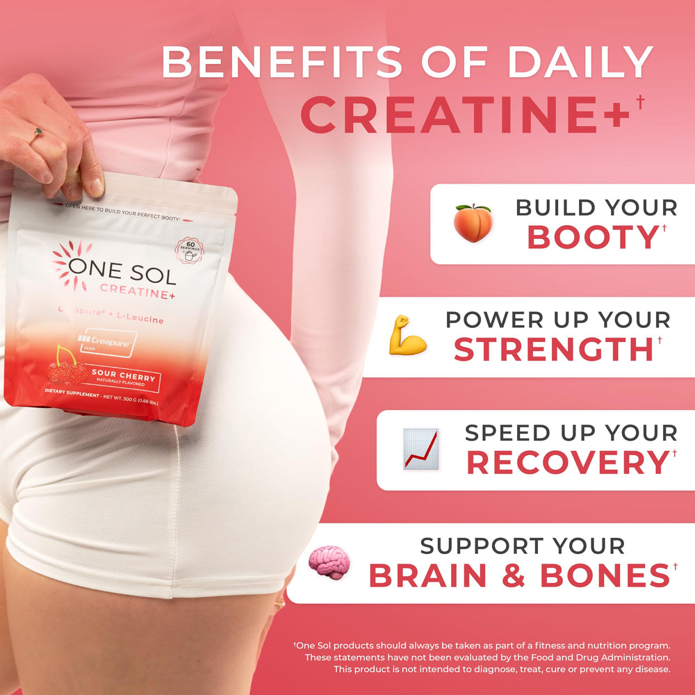 One Sol Creatine for Women glass with drink shows flavorful sour cherry mix.