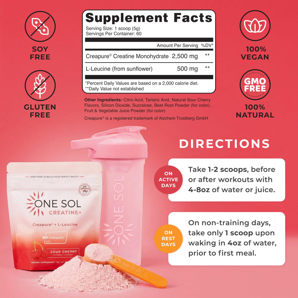 One Sol Creatine for Women powder on a surface ready to mix.