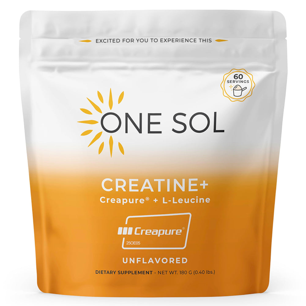 One Sol Creatine for Women unflavored bottle shows vegan formula for clean workouts