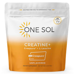 One Sol Creatine for Women unflavored bottle shows vegan formula for clean workouts