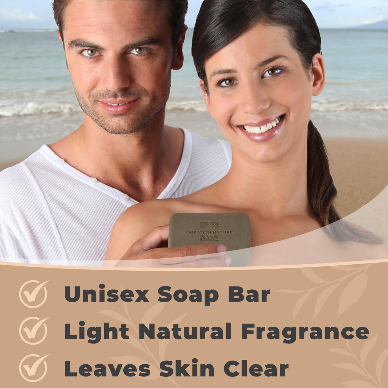 One With Nature Dead Sea Mud Soap Bar with argan oil glow emphasizing balanced moisture and softness.
