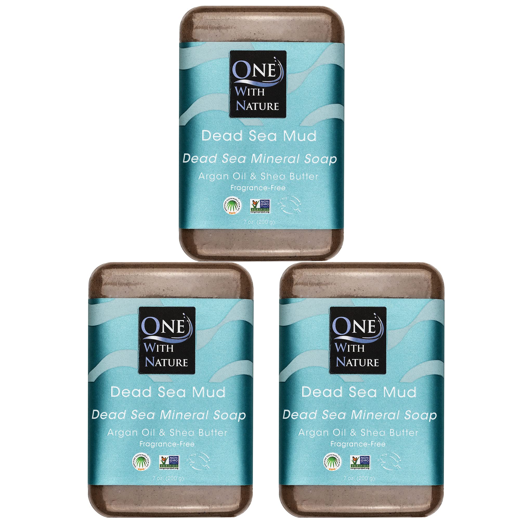 One With Nature Dead Sea Mud Soap Bar close-up showing mineral-rich formula for smoother skin.