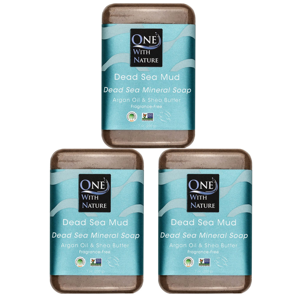One With Nature Dead Sea Mud Soap Bar close-up showing mineral-rich formula for smoother skin.