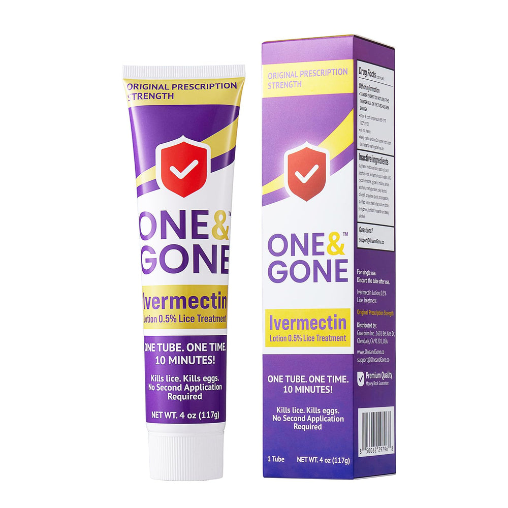 One&Gone Ivermectin Lotion bottle, ready for fast head lice care.