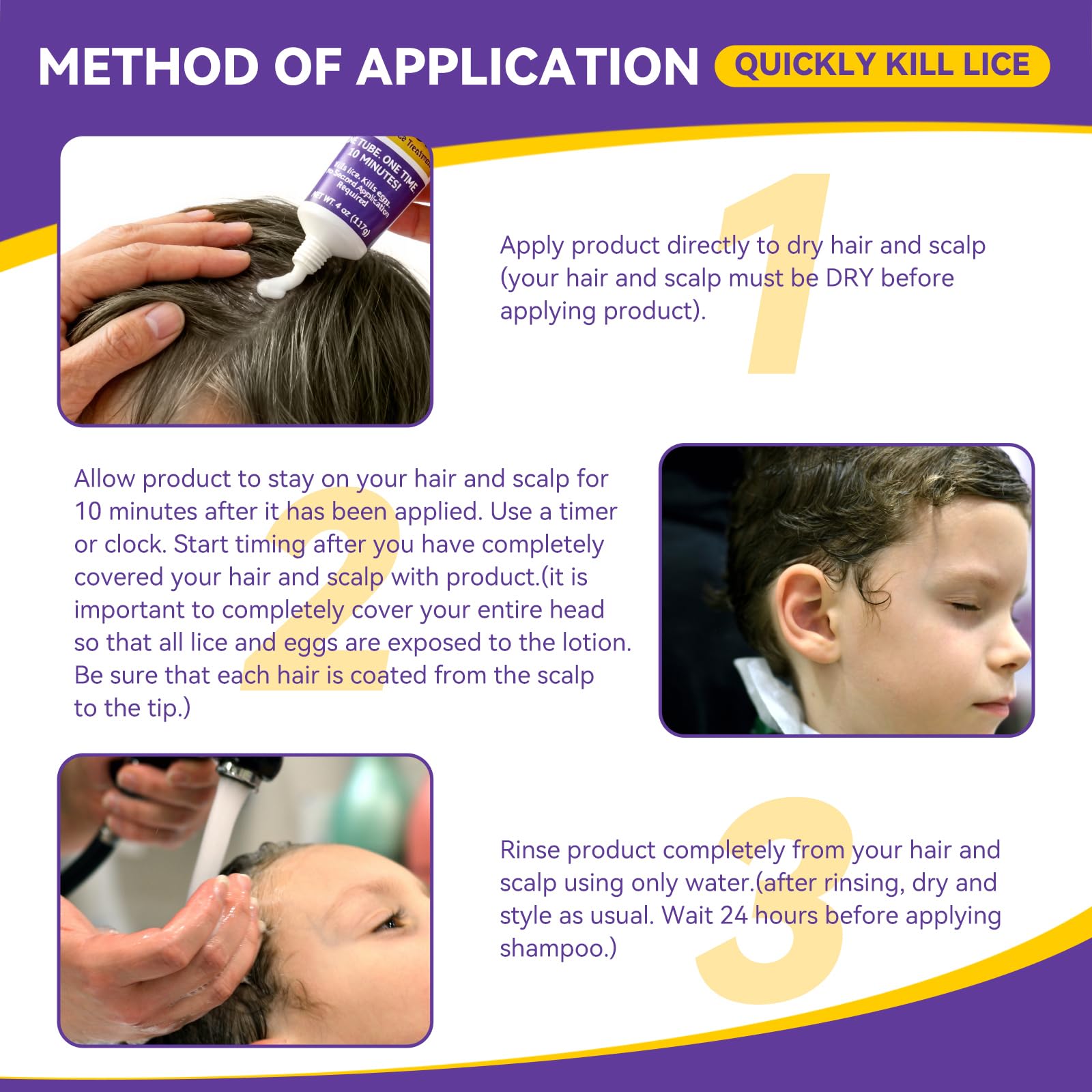 One&Gone Ivermectin Lotion applied to dry hair before treatment.