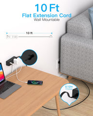 One Beat 10 ft flat extension cord demonstrates reach to distant outlets.