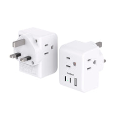 One Beat 2-Pack travel adapter front view, compact 6-in-1 design for UK connections.