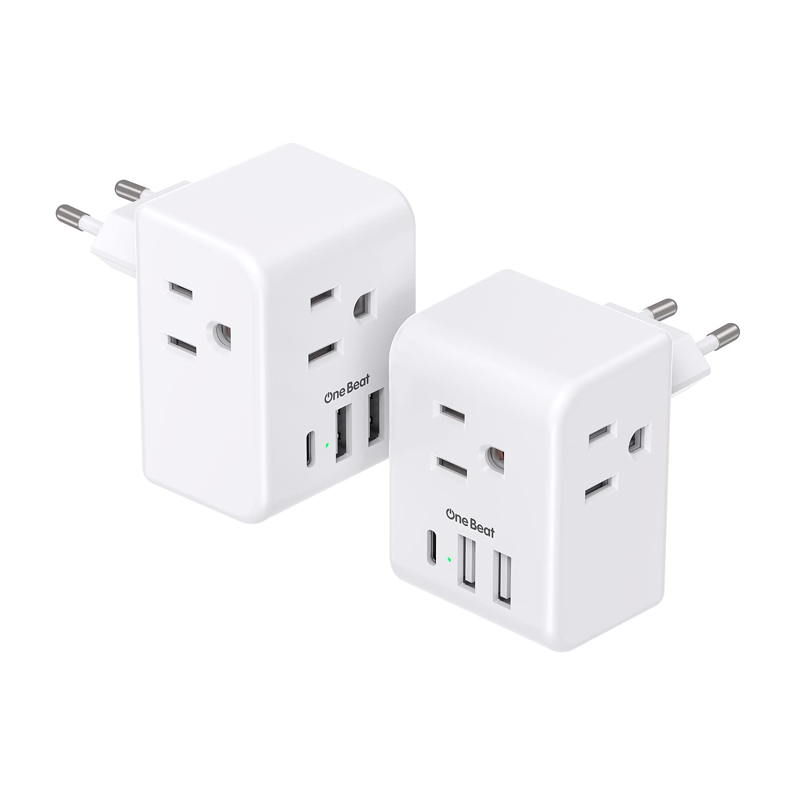 One Beat EU travel plug with 6-in-1 outlets for simultaneous device charging.