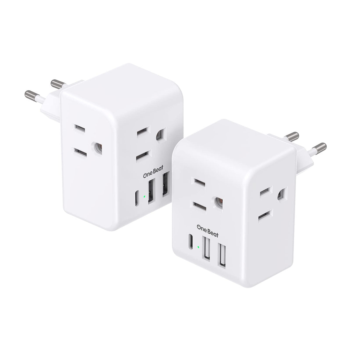 One Beat EU travel plug with 6-in-1 outlets for simultaneous device charging.