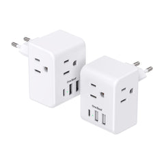 One Beat EU travel plug with 6-in-1 outlets for simultaneous device charging.