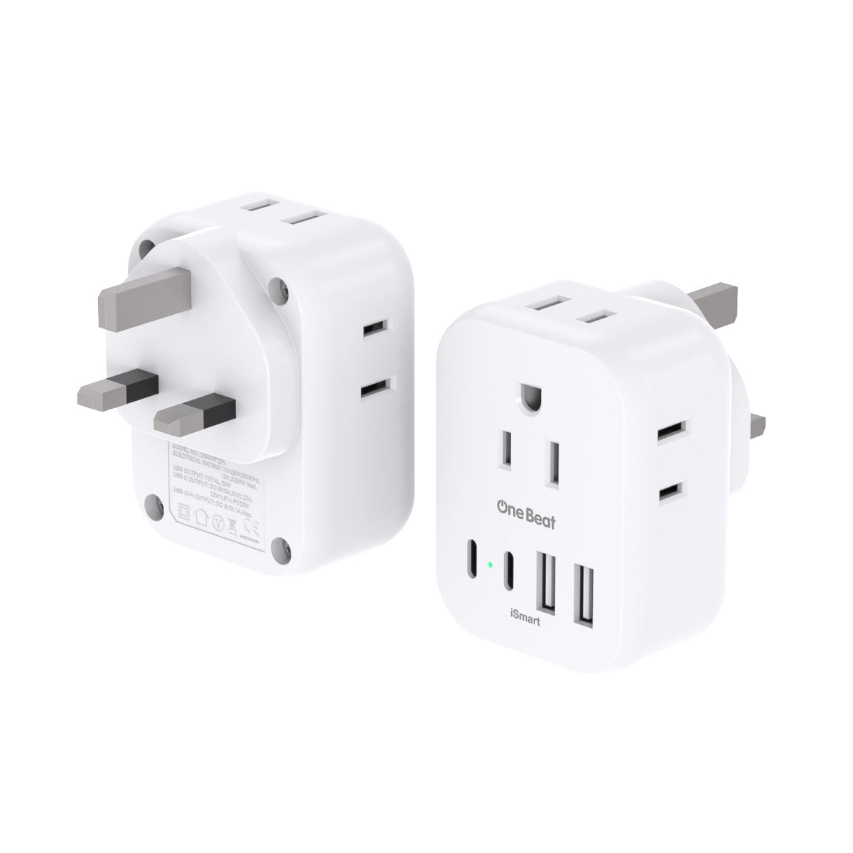 One Beat two-pack PD20W travel plug adapter in compact, carry-on friendly design.