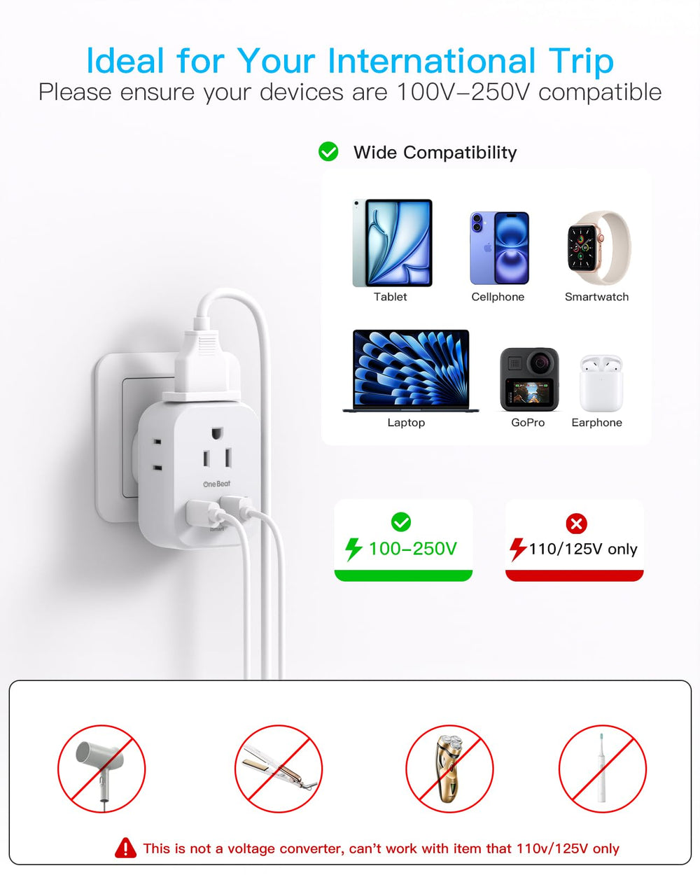 One Beat UK plug adapter in use in a travel setting showing accessibility.