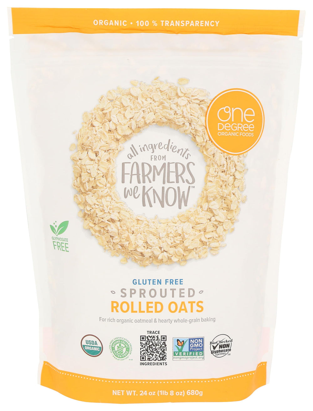 One Degree Organic Gluten Free Sprouted Oats 24oz bag for hot cereal