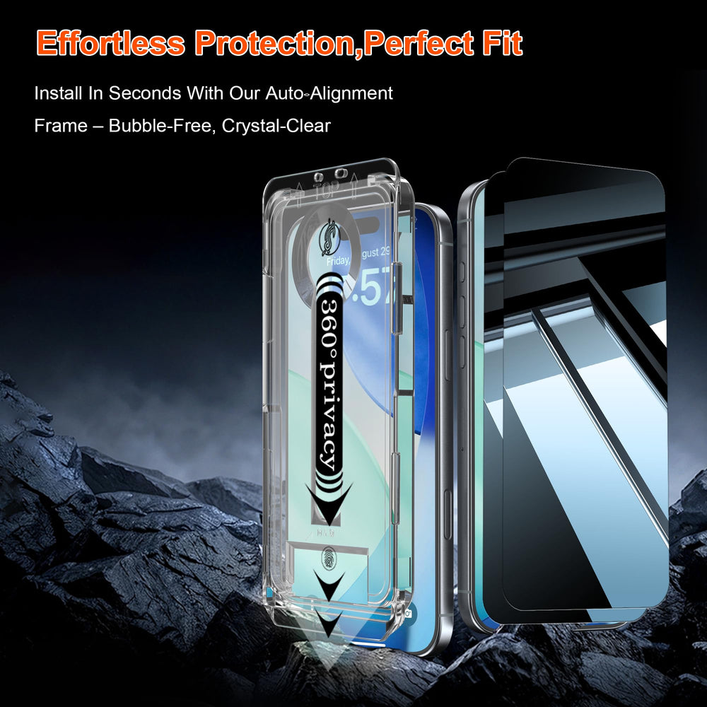 OneFish case-friendly installation frame enables bubble-free setup for iPhone 17 Pro Max.