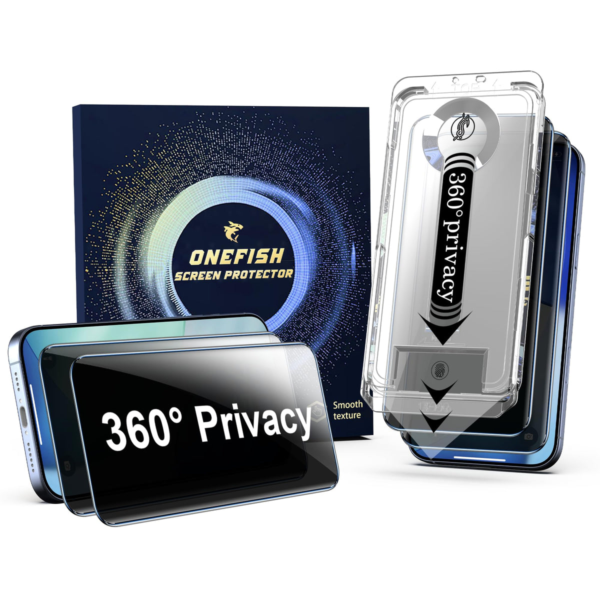 OneFish privacy screen protector blocks side views for iPhone 17 Pro Max.