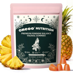 Oneoo Feminine Balance Gummies bottle showing pineapple flavor for daily wellness.