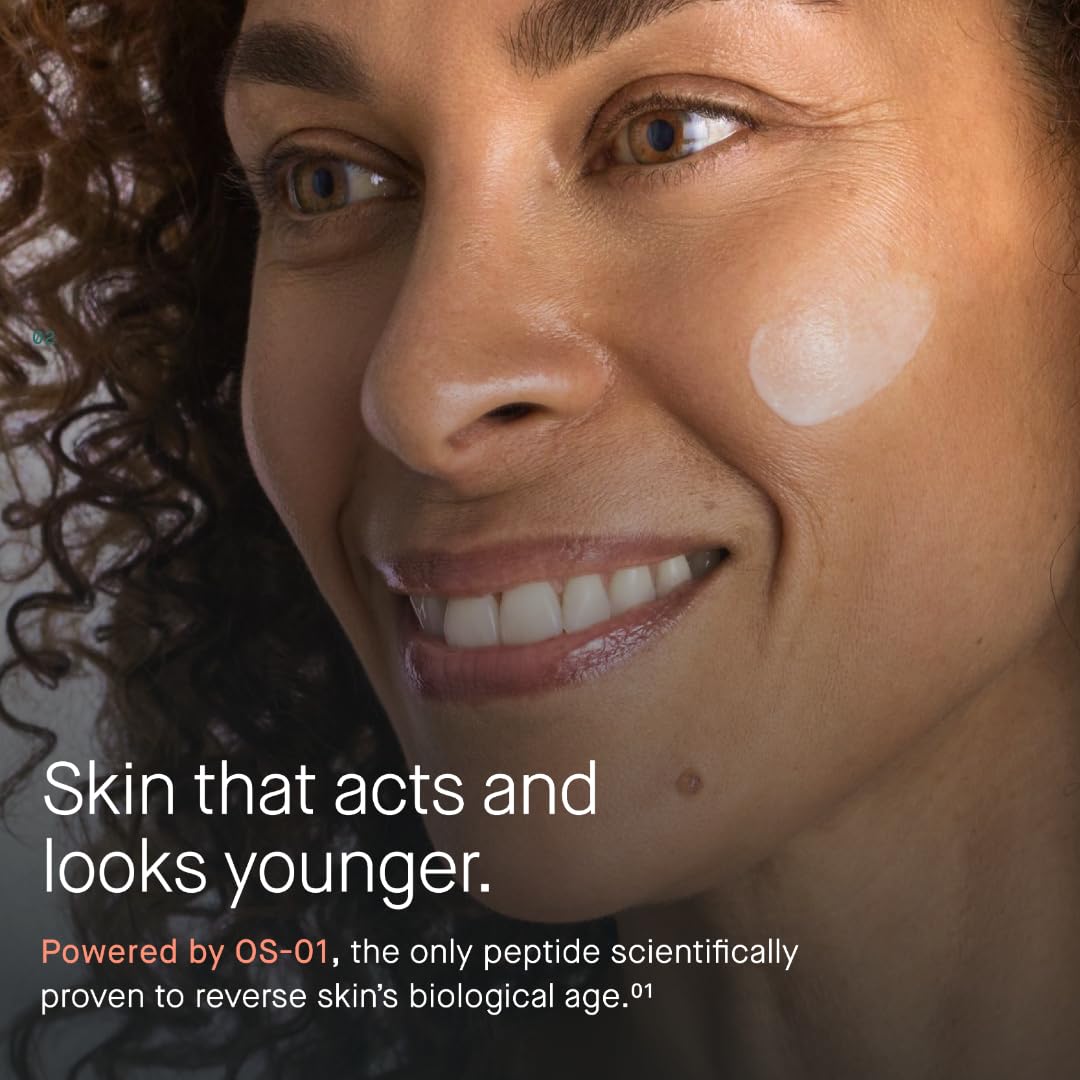 Close-up of OneSkin OS-01 Face peptide topical application supports skin vitality