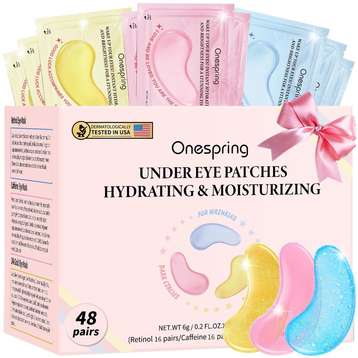 Onespring caffeine eye mask patches brighten and reduce puffiness for refreshed under-eye appearance