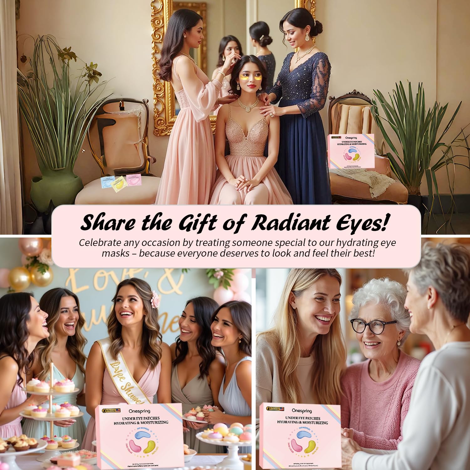 Onespring eye mask packaging design featuring elegant gift-ready presentation