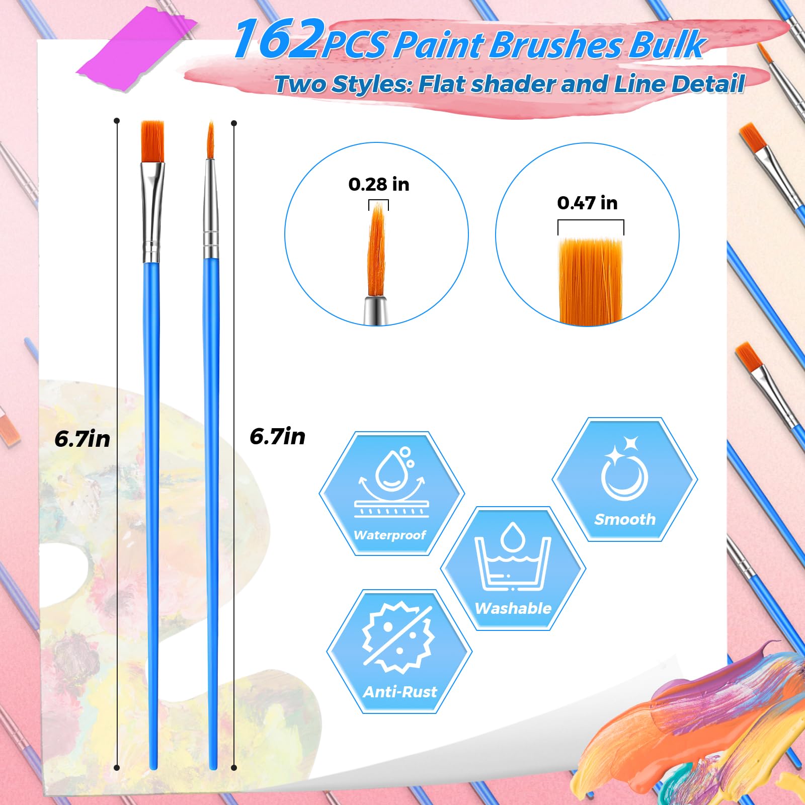 Close-up of dual-tip brushes showing round and flat bristles for bold strokes and details