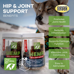 Only Natural Pet Hemp Hip & Joint chew in dog’s mouth supporting movement.