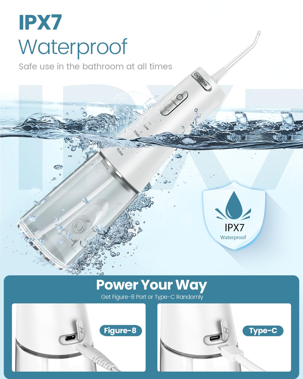 Onlyone flosser suitable for bathroom use during routine hygiene