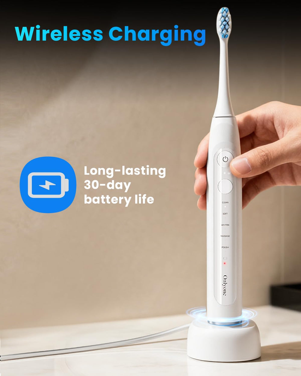 Onlyone Sonic Toothbrush 48k VPM motor delivers deep, thorough cleaning