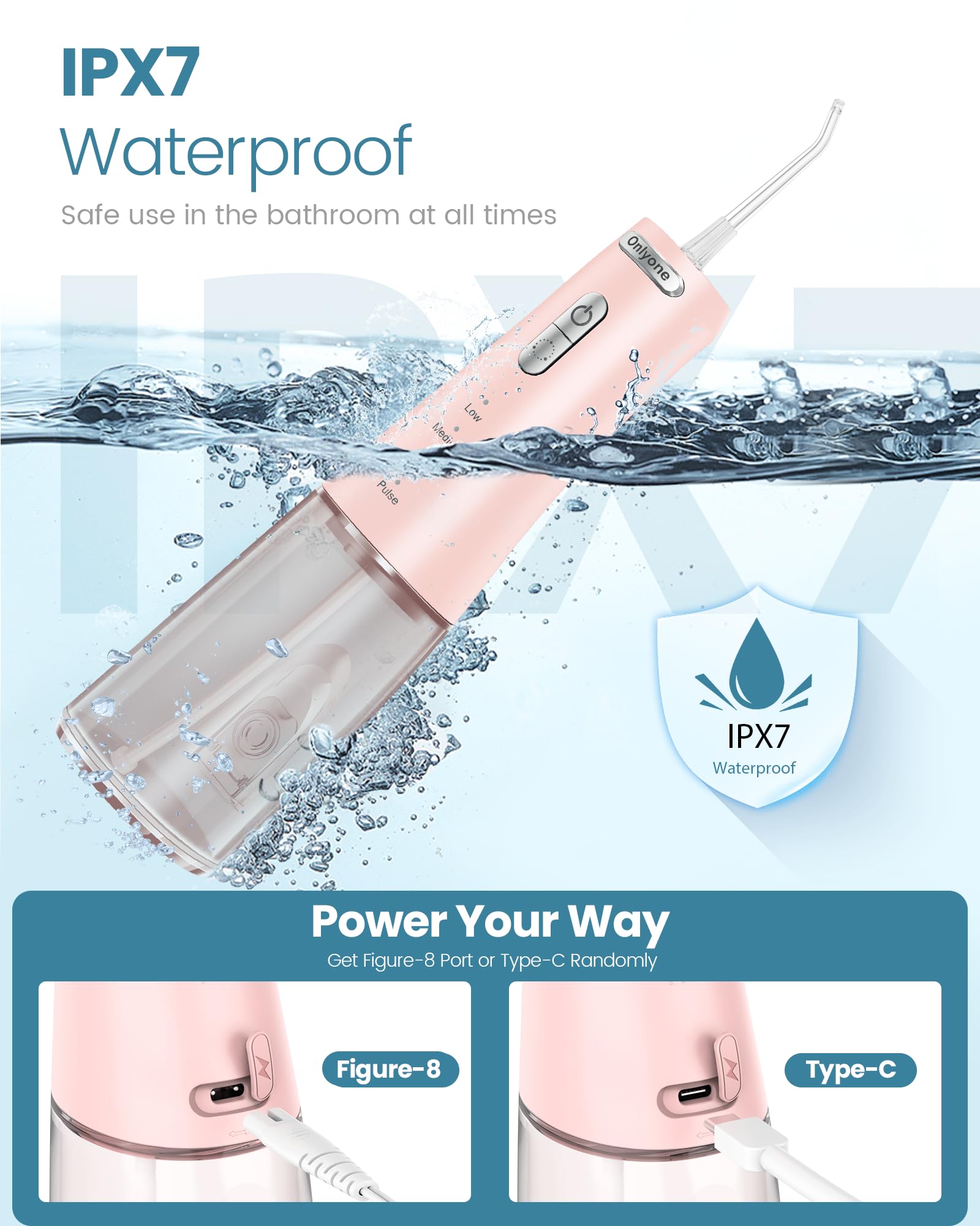Long-lasting battery indicator for Onlyone water flosser.