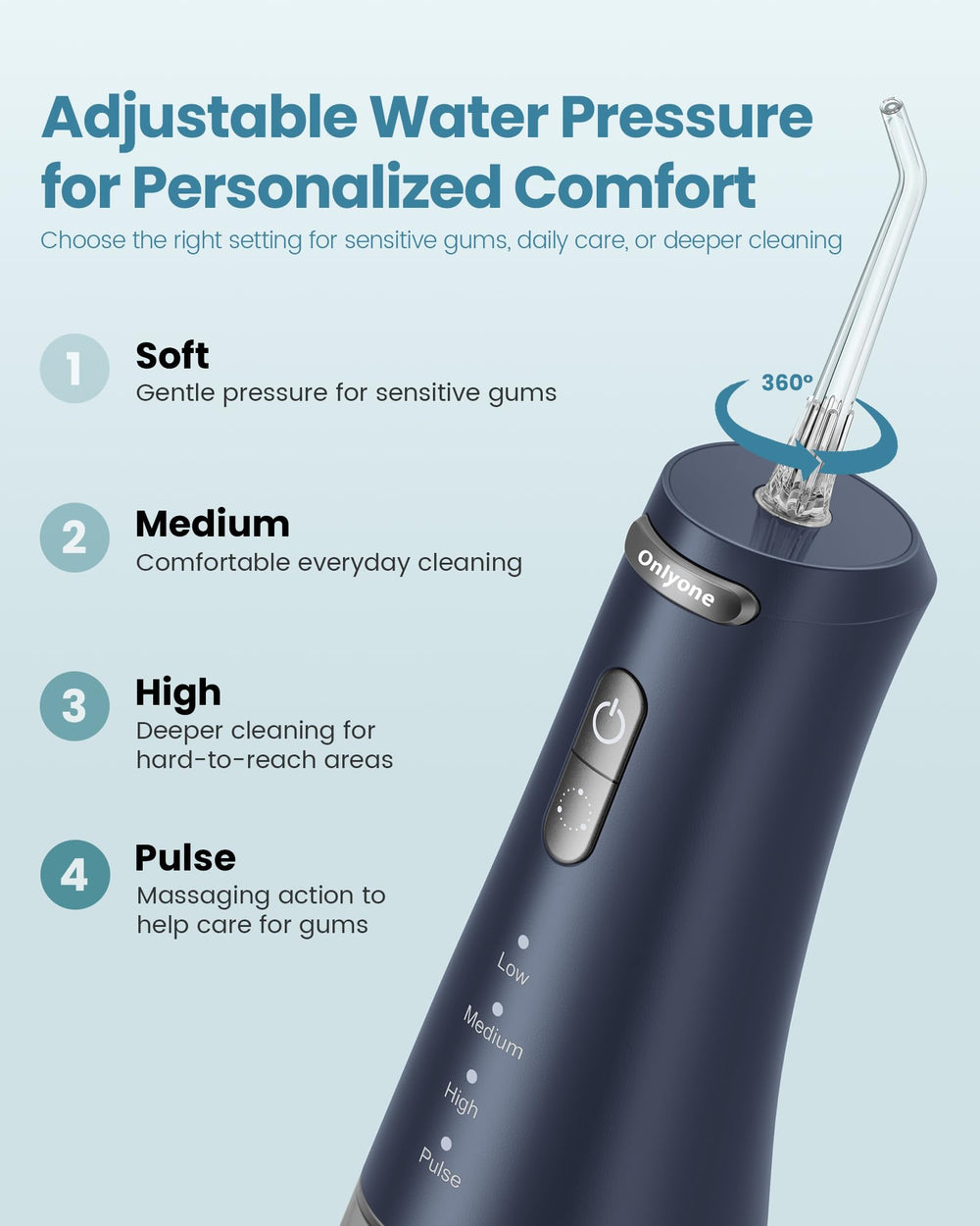 Onlyone cordless flosser with long-lasting battery for daily use.
