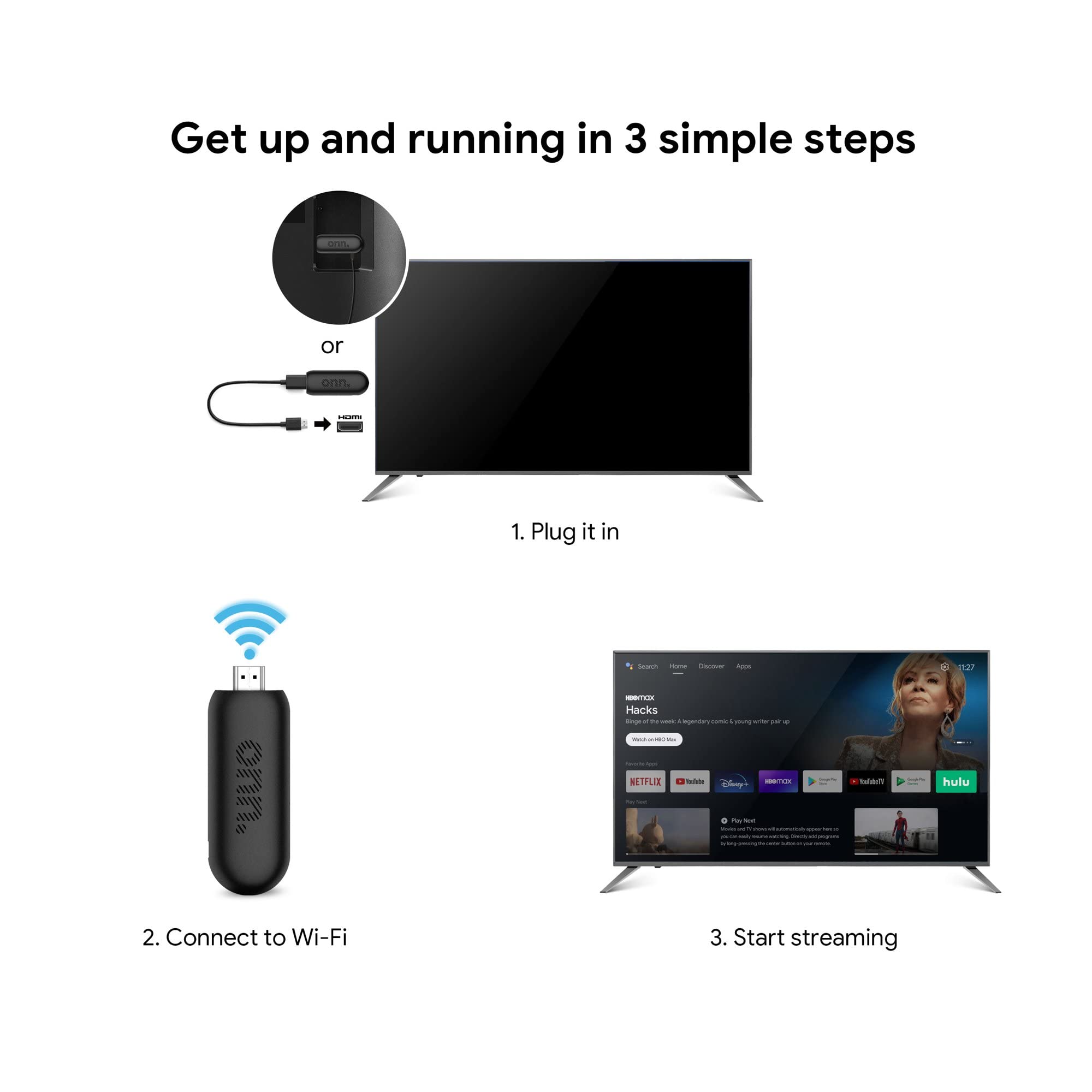 ONN offers 700,000+ shows and apps via built-in entertainment.