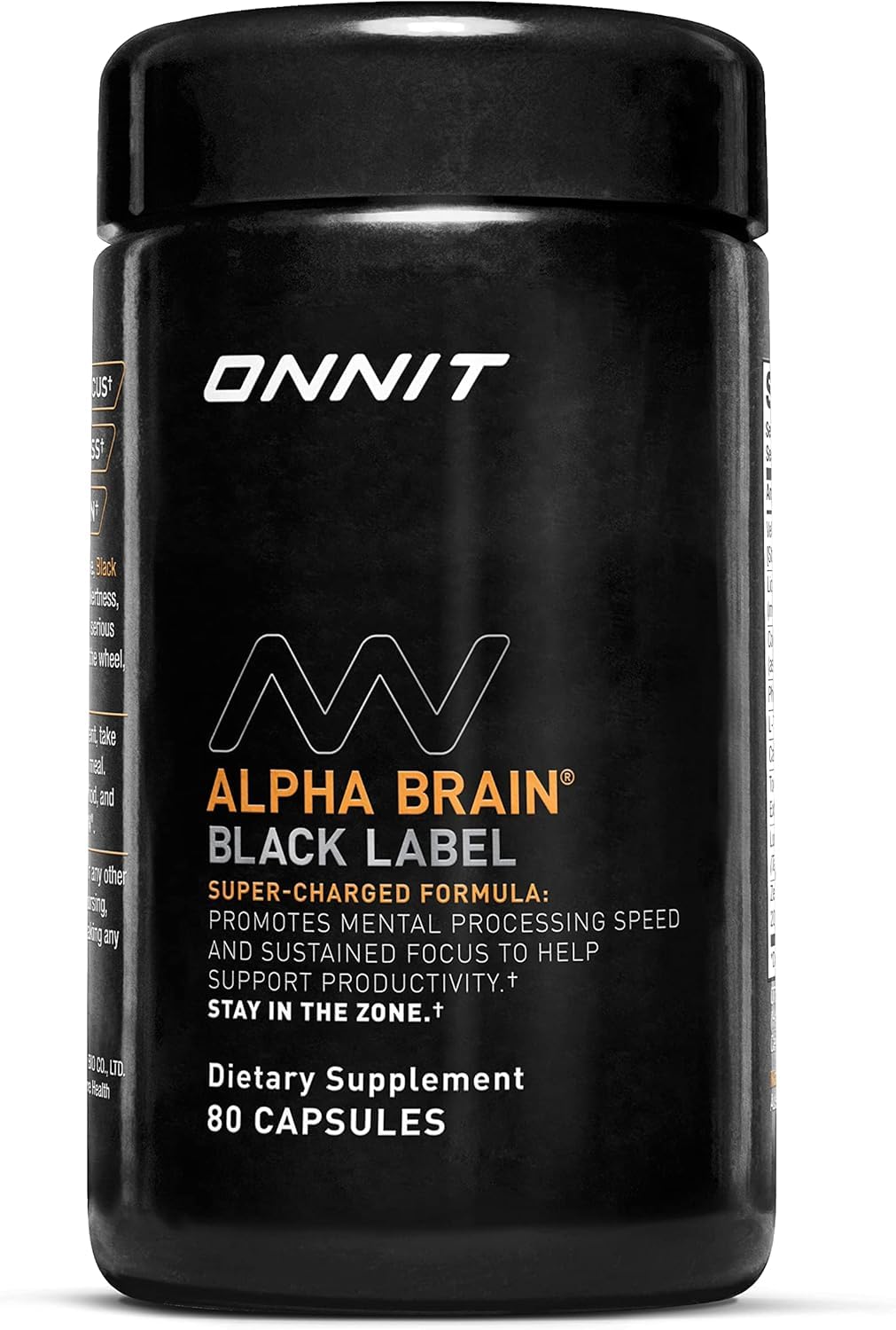 ONNIT Alpha Brain Black Label bottle on desk supports focused work sessions