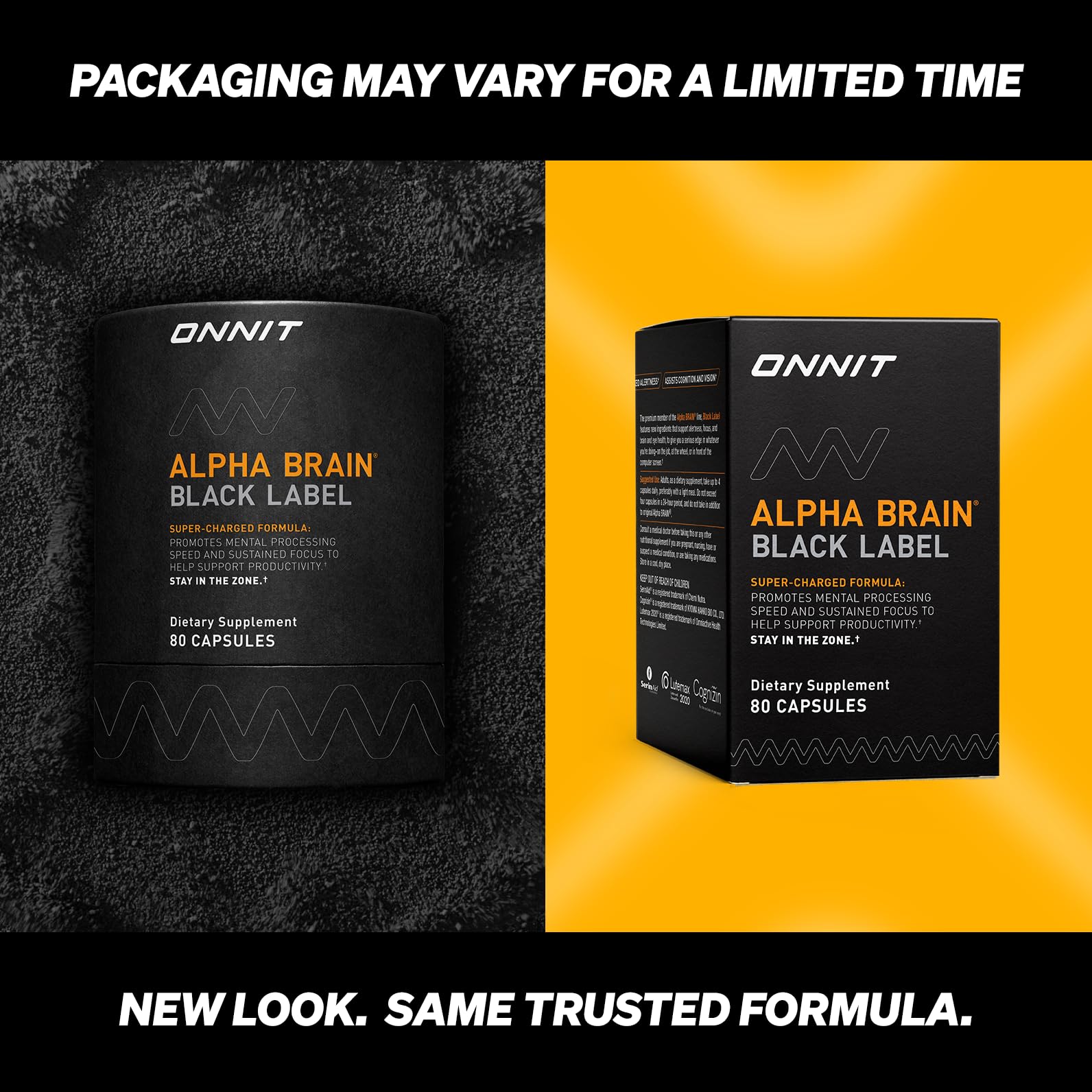 ONNIT Alpha Brain Black Label capsules ready for daily cognitive support