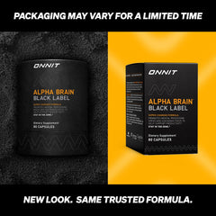 ONNIT Alpha Brain Black Label capsules ready for daily cognitive support