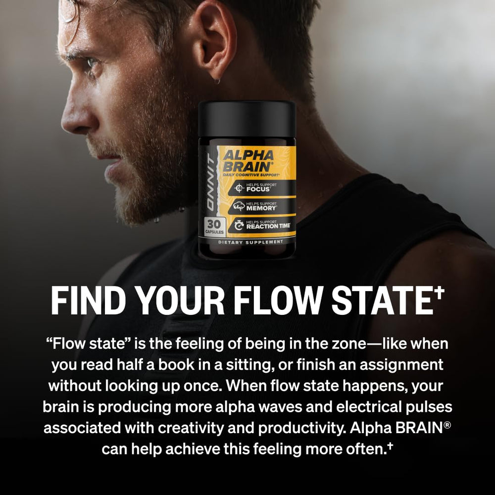 ONNIT Alpha Brain capsules closeup highlights easy-to-take capsules for mental clarity.