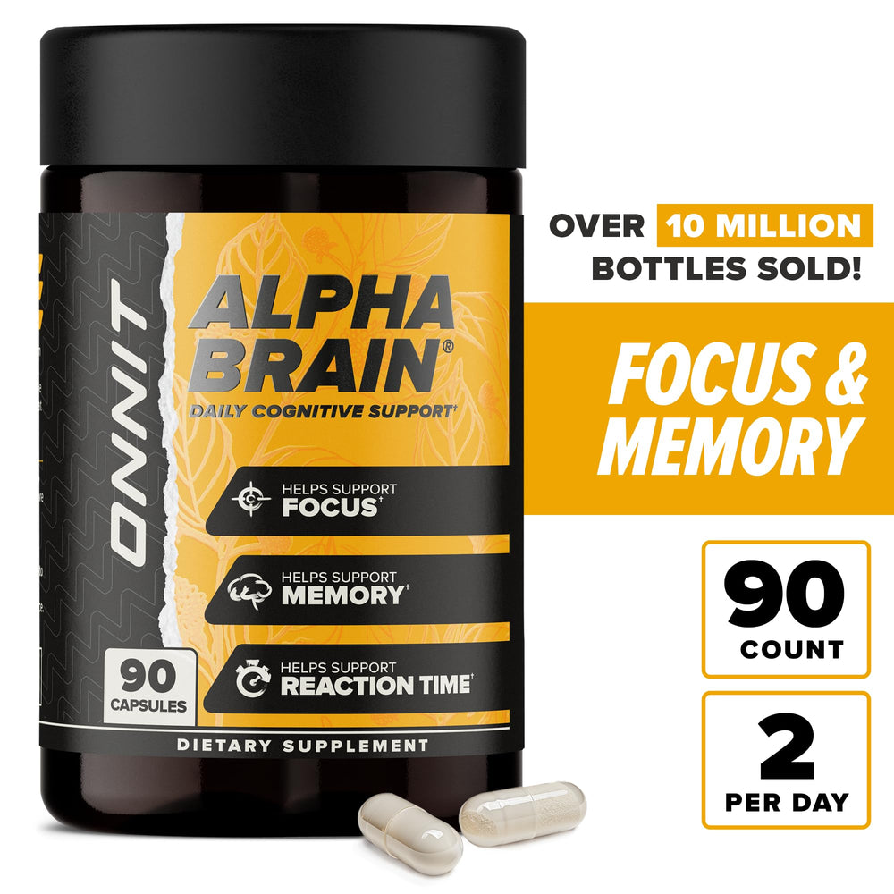 ONNIT Alpha Brain ingredients list highlights L-Theanine and Vitamin B6 for cognitive support.