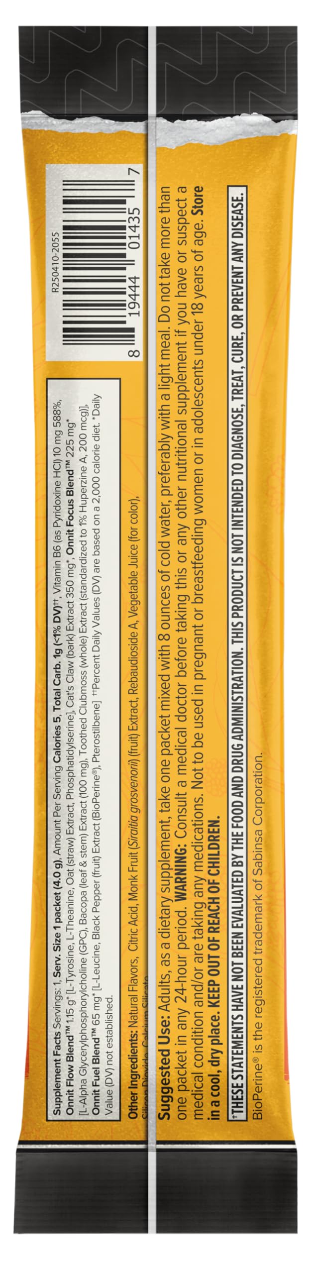 Glass of ONNIT Alpha Brain Instant drink, peach flavor for focus
