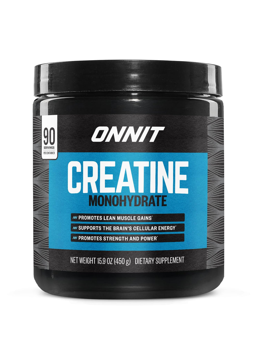 ONNIT Creatine Monohydrate Powder bottle with clear label for bulk value and convenience.