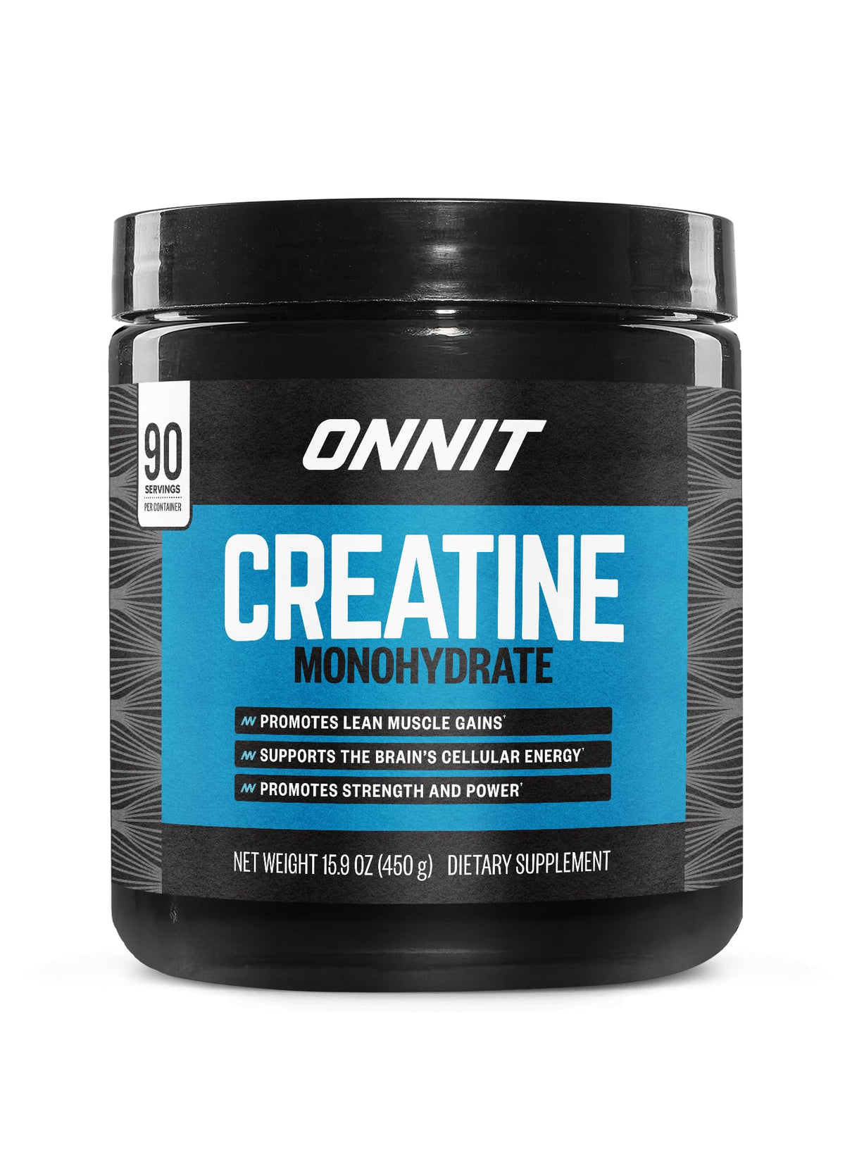 ONNIT Creatine Monohydrate Powder bottle with clear label for bulk value and convenience.