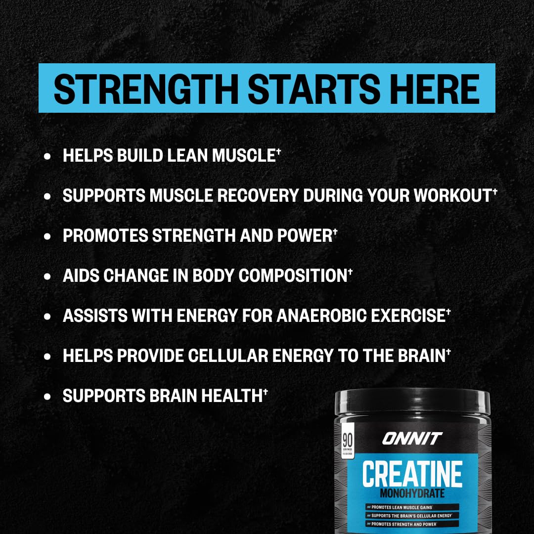 ONNIT Creatine Monohydrate Powder visual hints brain energy benefits.