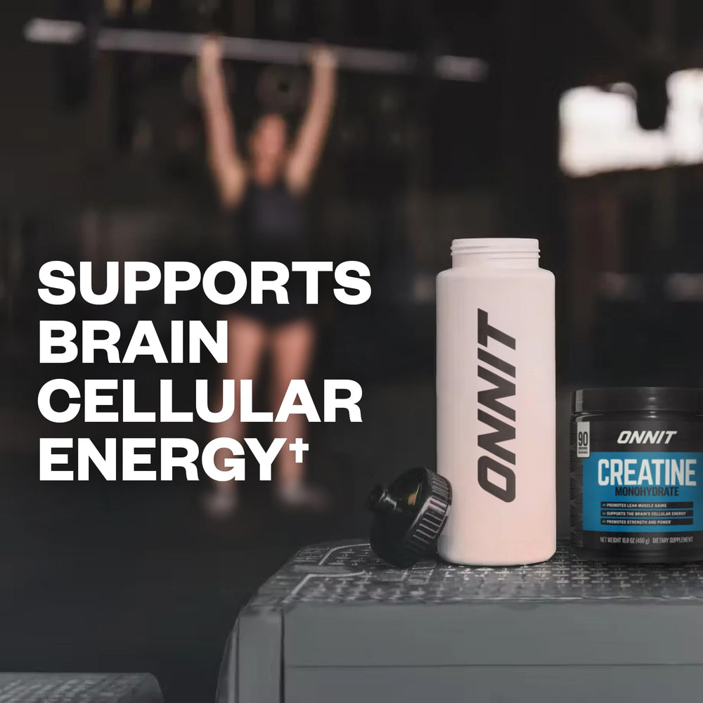ONNIT Creatine Monohydrate Powder in mug showcases seamless mixability.