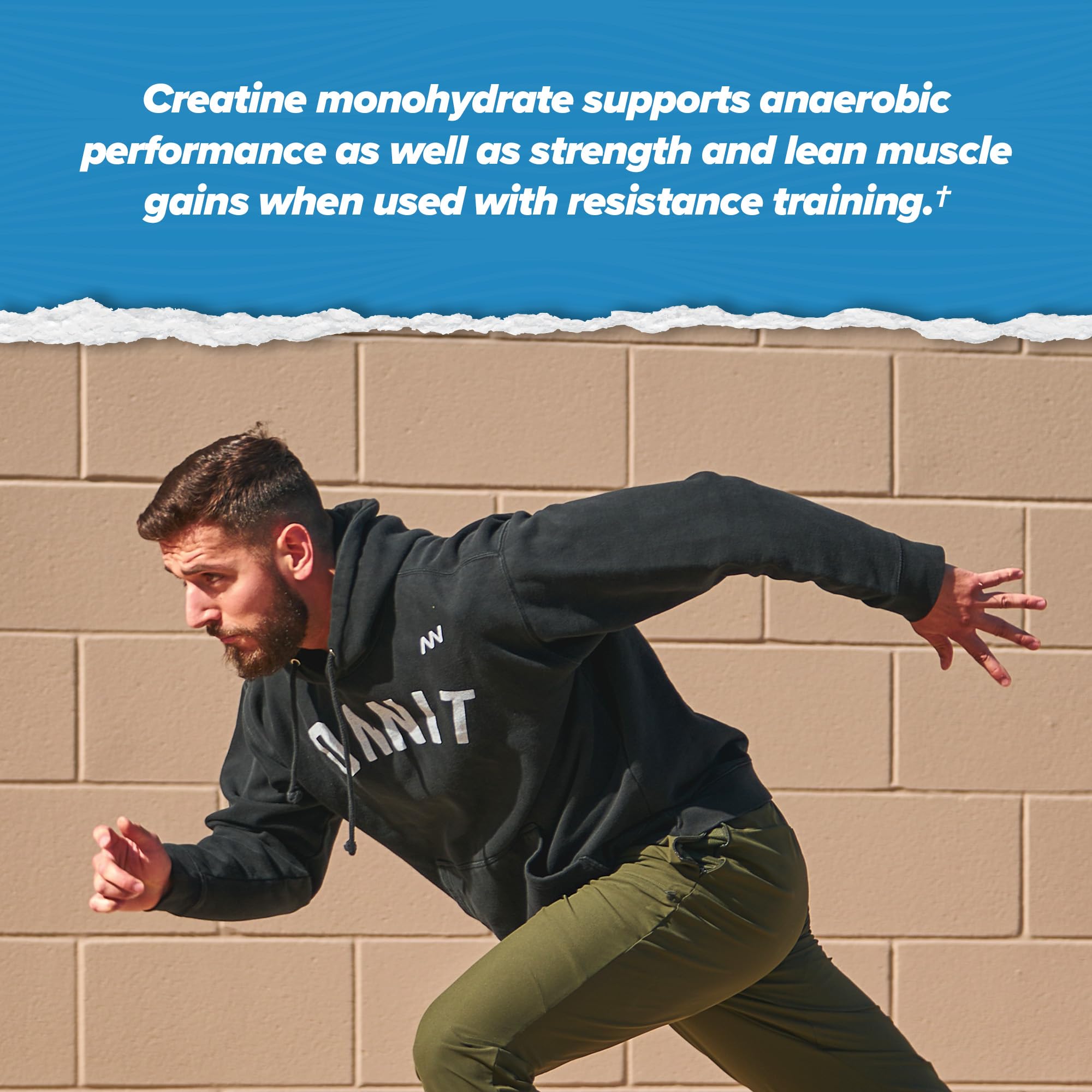 ONNIT Creatine Monohydrate Powder label closeup emphasizes no fillers and purity.