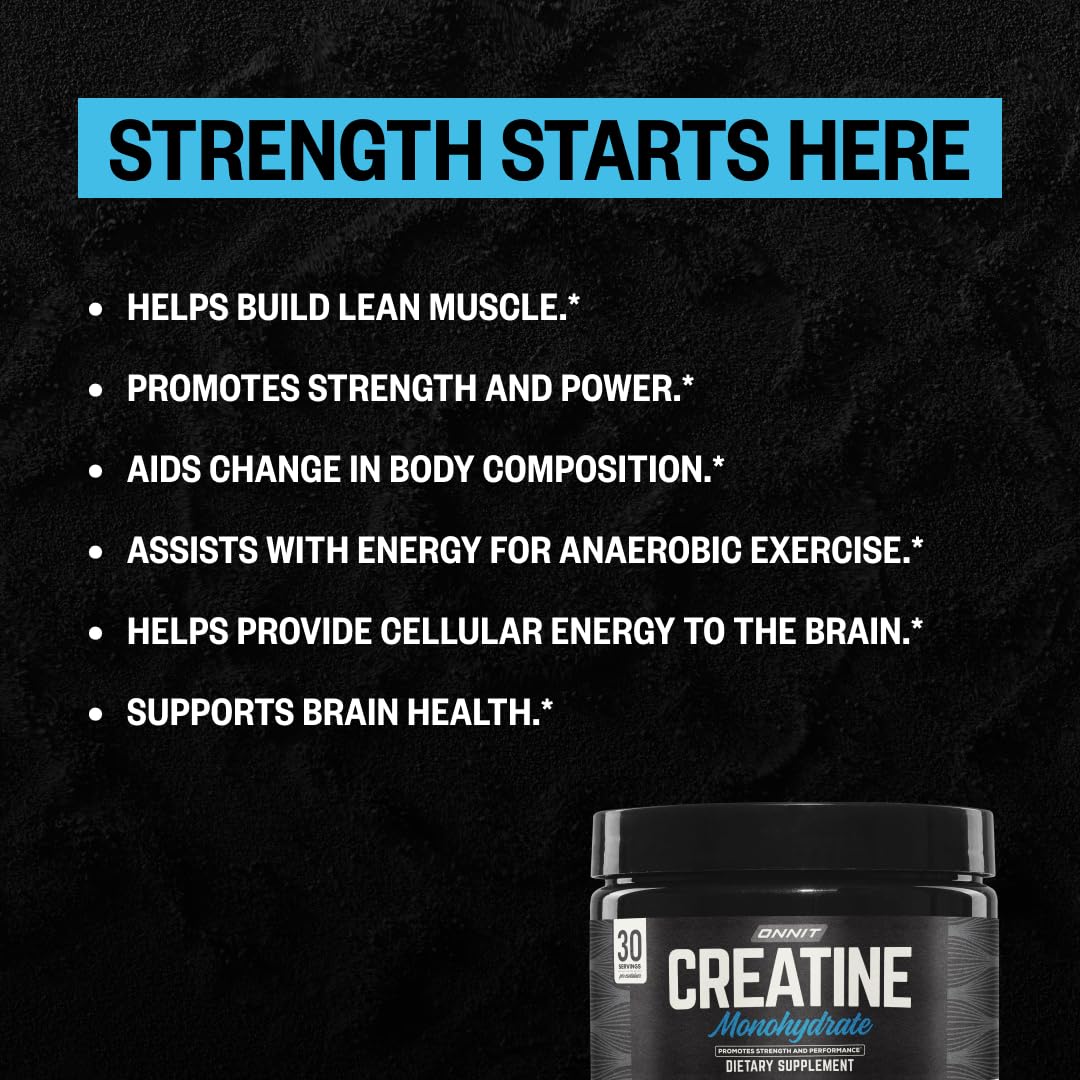 ONNIT Creatine Monohydrate Powder scoop dispensing a measured serving for workouts.