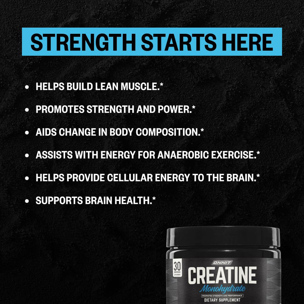 ONNIT Creatine Monohydrate Powder scoop dispensing a measured serving for workouts.