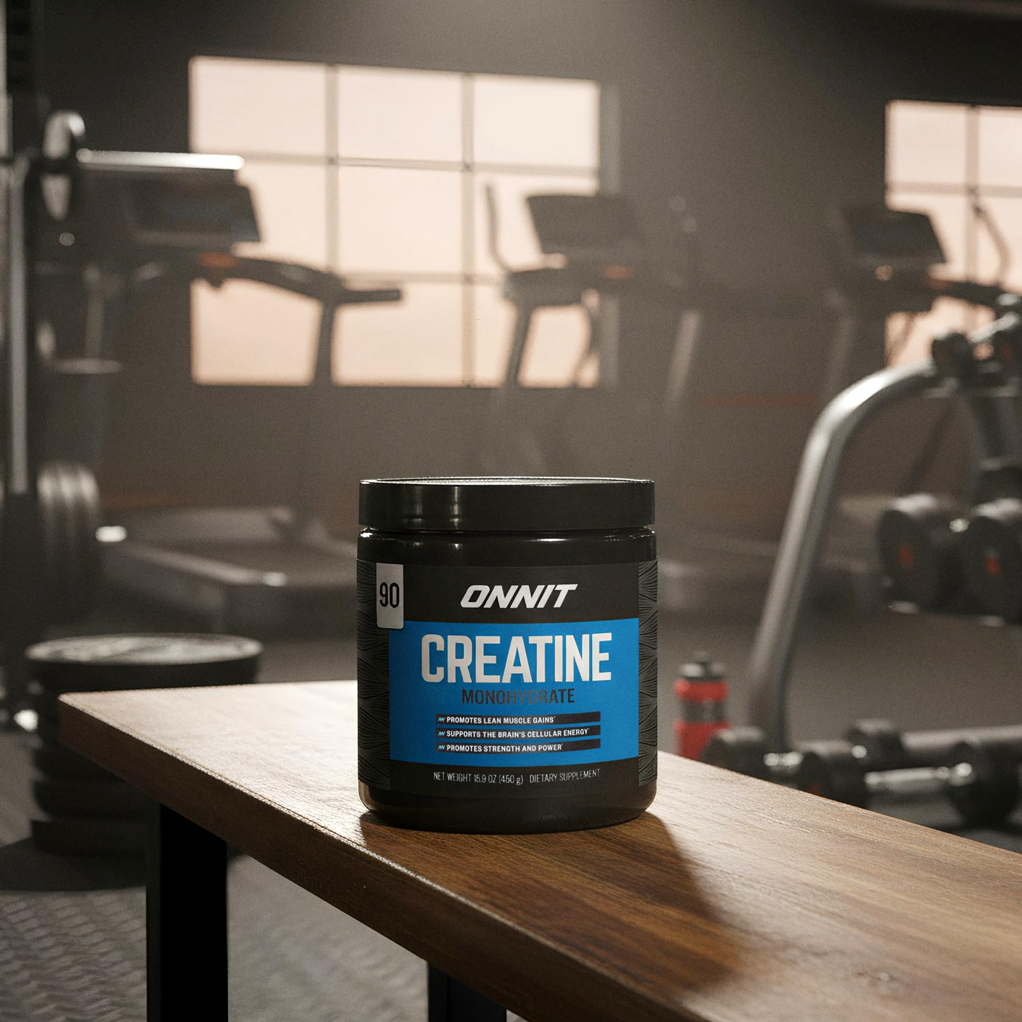 ONNIT Creatine Monohydrate Powder with athlete demonstrates strength and power support.