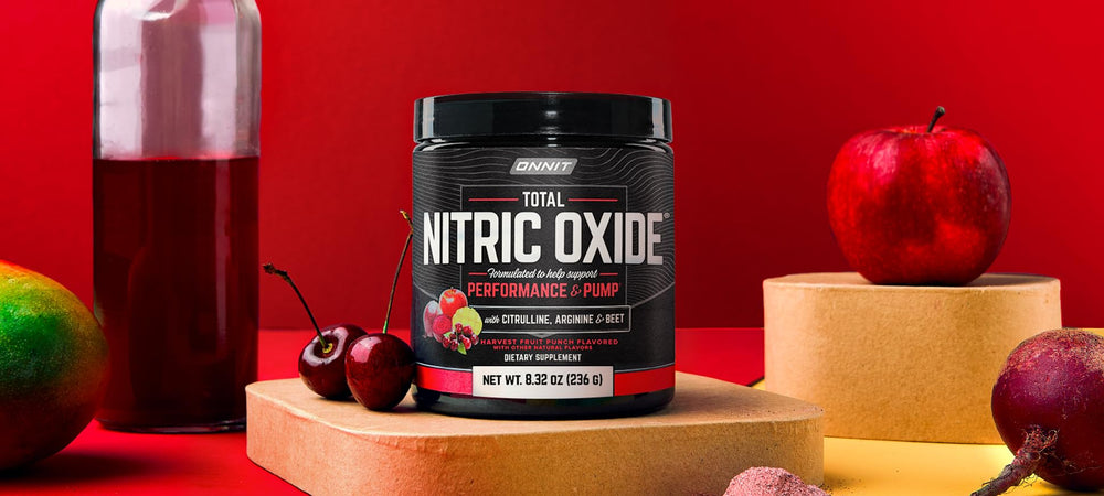 ONNIT Harvest Fruit Punch flavor powder canister boosts taste-friendly pre-workout sipping.