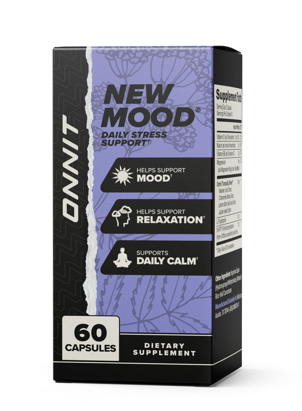 ONNIT New Mood label highlighting non-GMO formulation